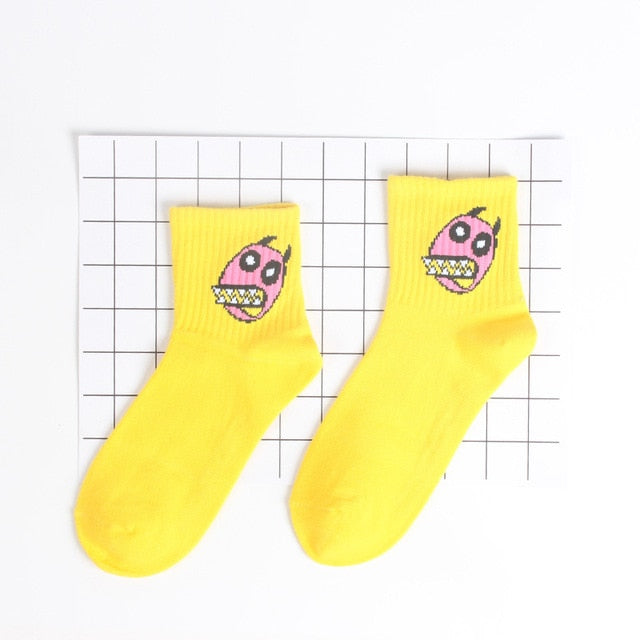 Harajuku Style Emoji Socks – Cute Cartoon Letters, Soft Cotton, Fun Short Ankle Design