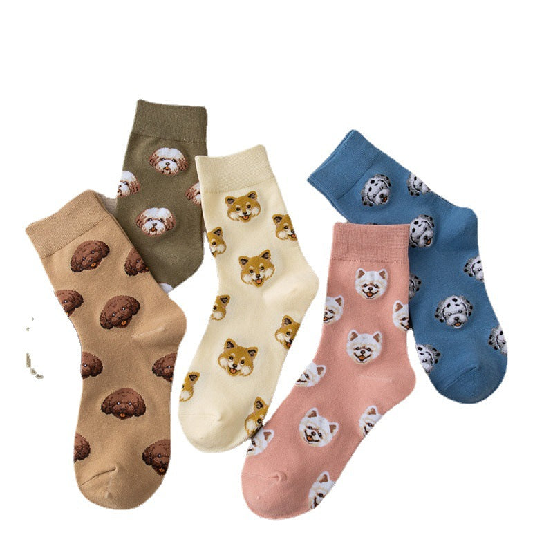 Cute Dog Cartoon Mid Socks – Japanese-Inspired Socks with Shiba, Dalmatian & More