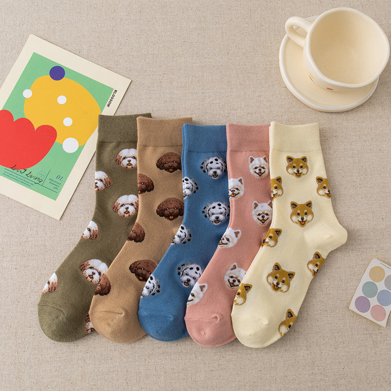 Cute Dog Cartoon Mid Socks – Japanese-Inspired Socks with Shiba, Dalmatian & More