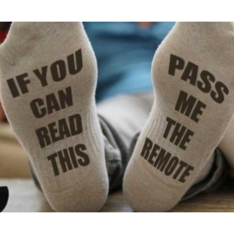 PASS ME THE REMOTE’ Printed Casual Mid Tube Socks – Non-Slip Gift Socks with Letter Design
