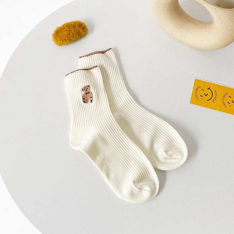 6 Pairs Cartoon Bear Cotton Socks – Comfortable Breathable Crew & Mid Socks