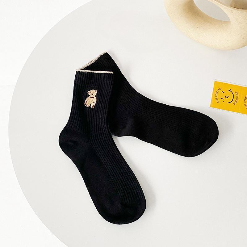 6 Pairs Cartoon Bear Cotton Socks – Comfortable Breathable Crew & Mid Socks