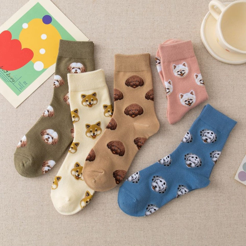 Cute Dog Cartoon Mid Socks – Japanese-Inspired Socks with Shiba, Dalmatian & More
