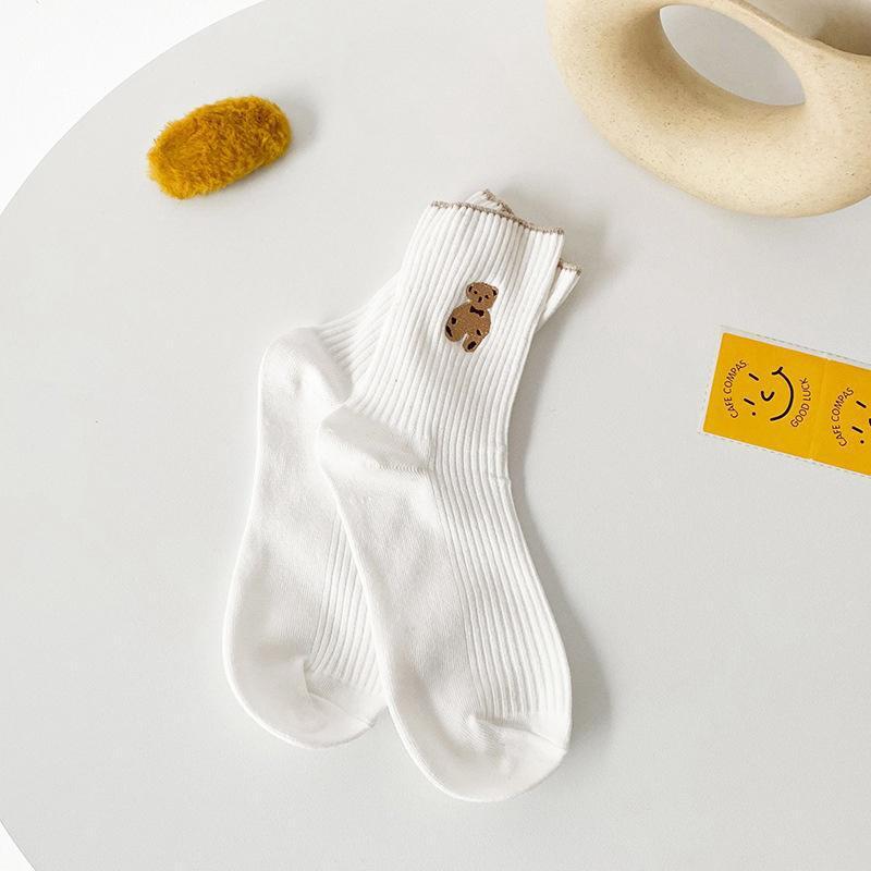 6 Pairs Cartoon Bear Cotton Socks – Comfortable Breathable Crew & Mid Socks