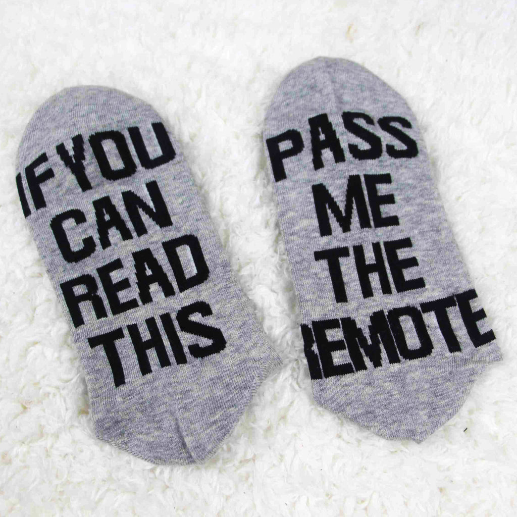 PASS ME THE REMOTE’ Printed Casual Mid Tube Socks – Non-Slip Gift Socks with Letter Design
