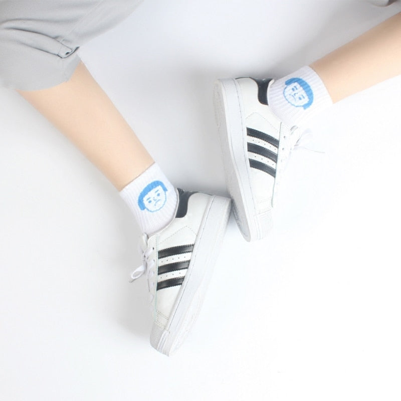 Harajuku Style Emoji Socks – Cute Cartoon Letters, Soft Cotton, Fun Short Ankle Design