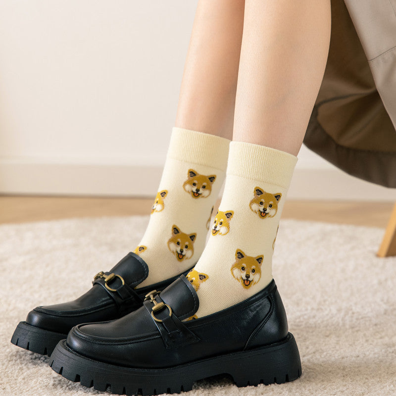 Cute Dog Cartoon Mid Socks – Japanese-Inspired Socks with Shiba, Dalmatian & More