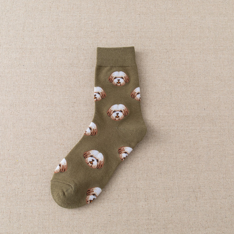 Cute Dog Cartoon Mid Socks – Japanese-Inspired Socks with Shiba, Dalmatian & More