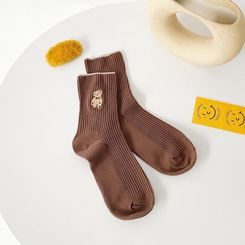 6 Pairs Cartoon Bear Cotton Socks – Comfortable Breathable Crew & Mid Socks