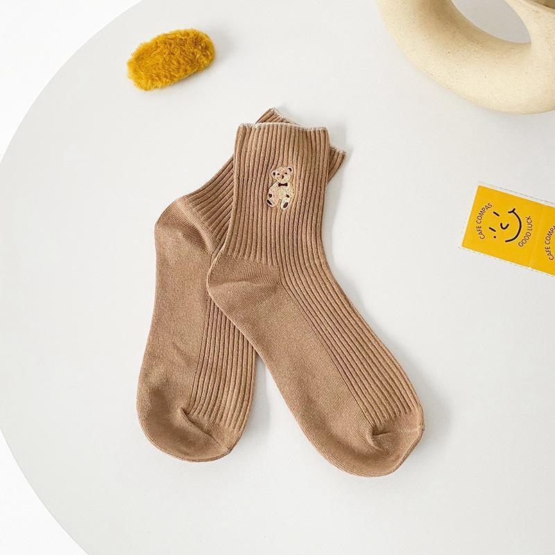 6 Pairs Cartoon Bear Cotton Socks – Comfortable Breathable Crew & Mid Socks