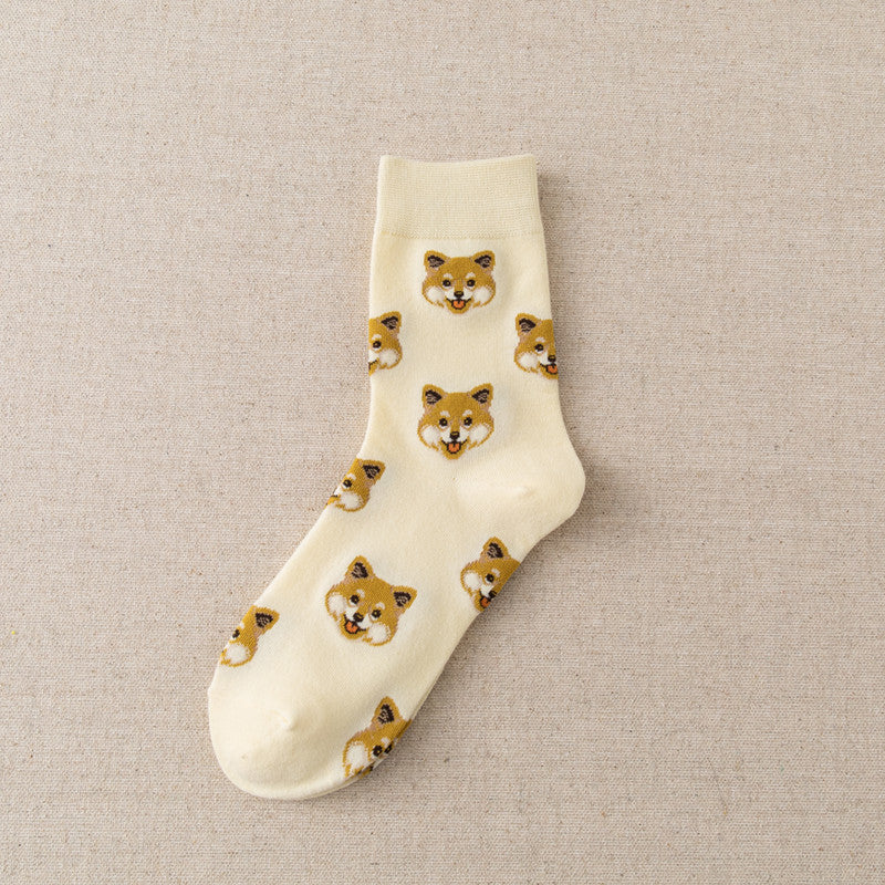 Cute Dog Cartoon Mid Socks – Japanese-Inspired Socks with Shiba, Dalmatian & More