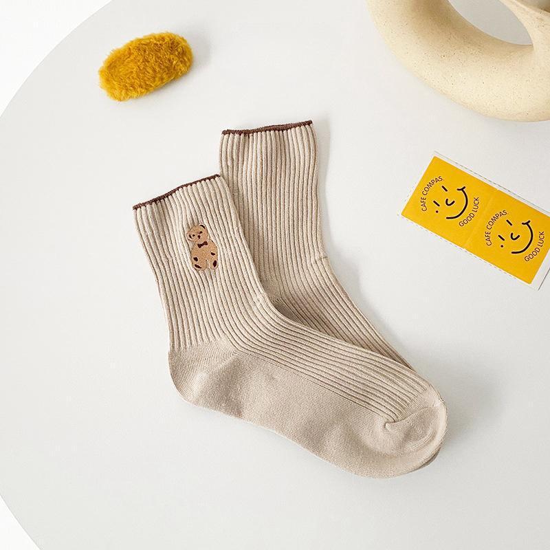 6 Pairs Cartoon Bear Cotton Socks – Comfortable Breathable Crew & Mid Socks