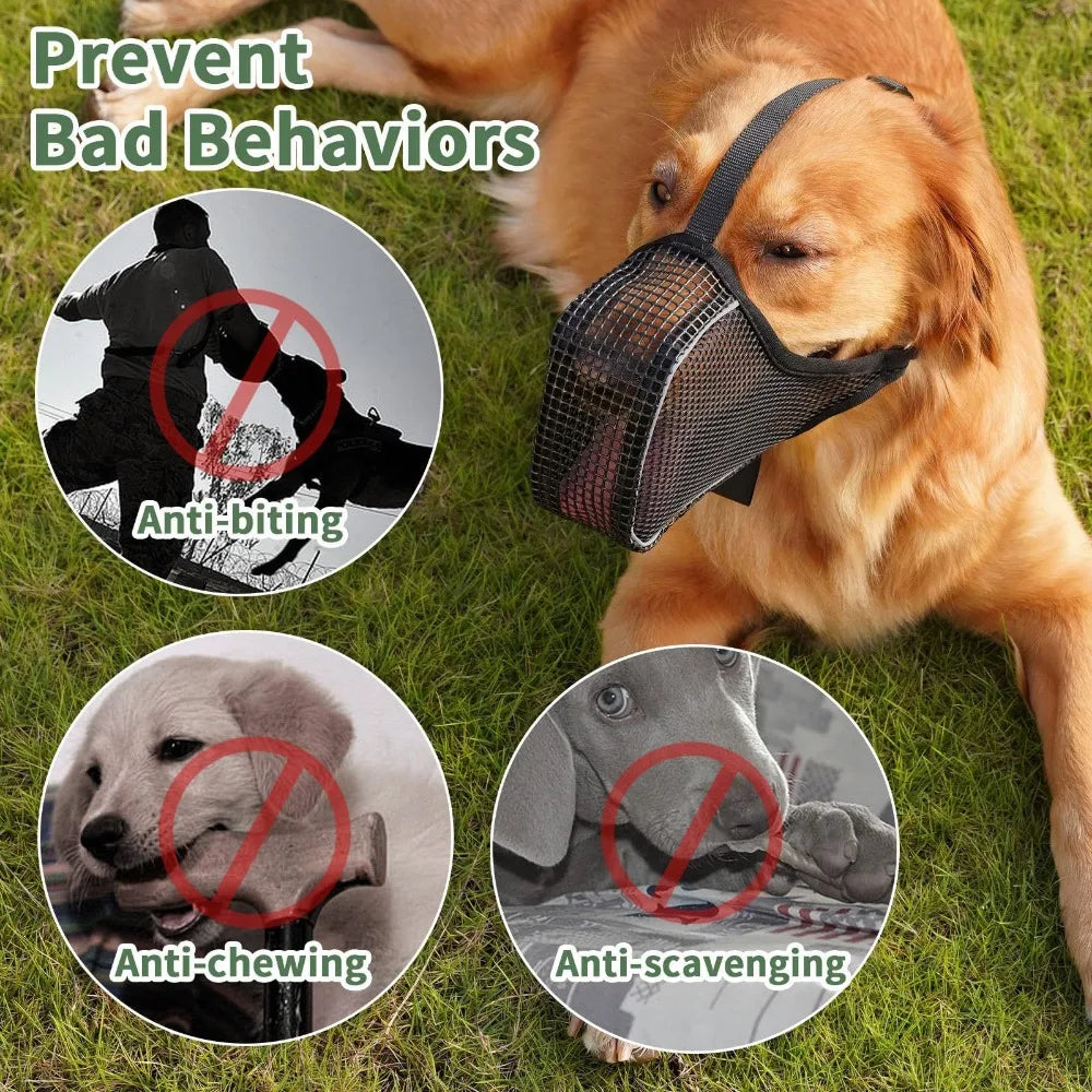 Soft Dog Muzzle for Small Large Dogs Mask Anti Biting Chewing Licking Breathable No Bark Mesh Printed Full Coverage Muzzles