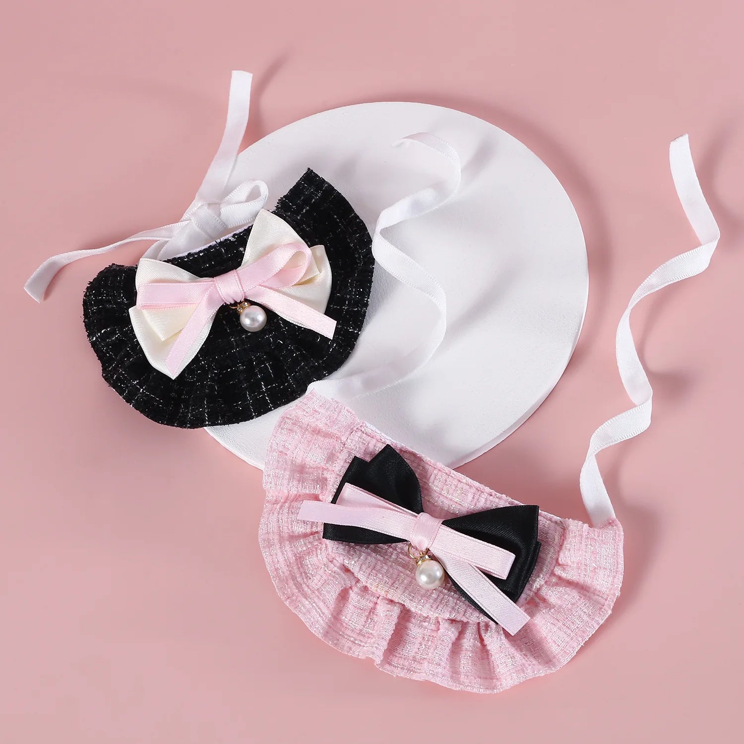1pc Elegant Pet Princess Outfit Set - Chic Beret, Pearl Bow & Floral Bib for Cats and Small Dogs