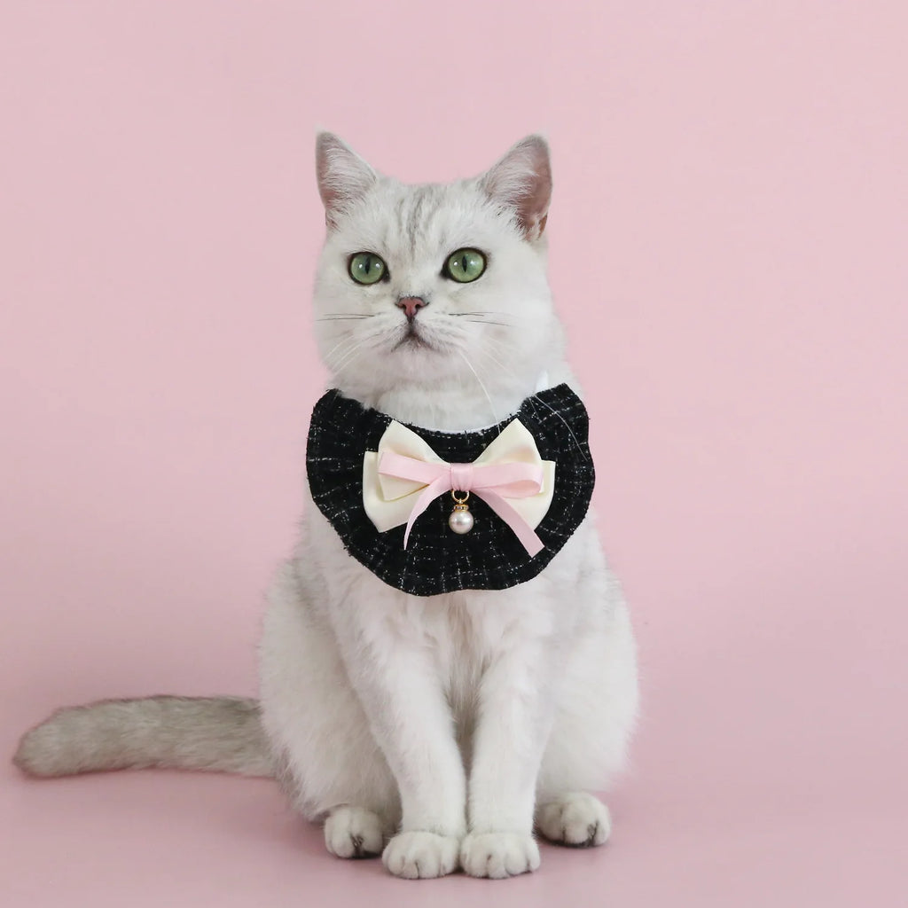 1pc Elegant Pet Princess Outfit Set - Chic Beret, Pearl Bow & Floral Bib for Cats and Small Dogs