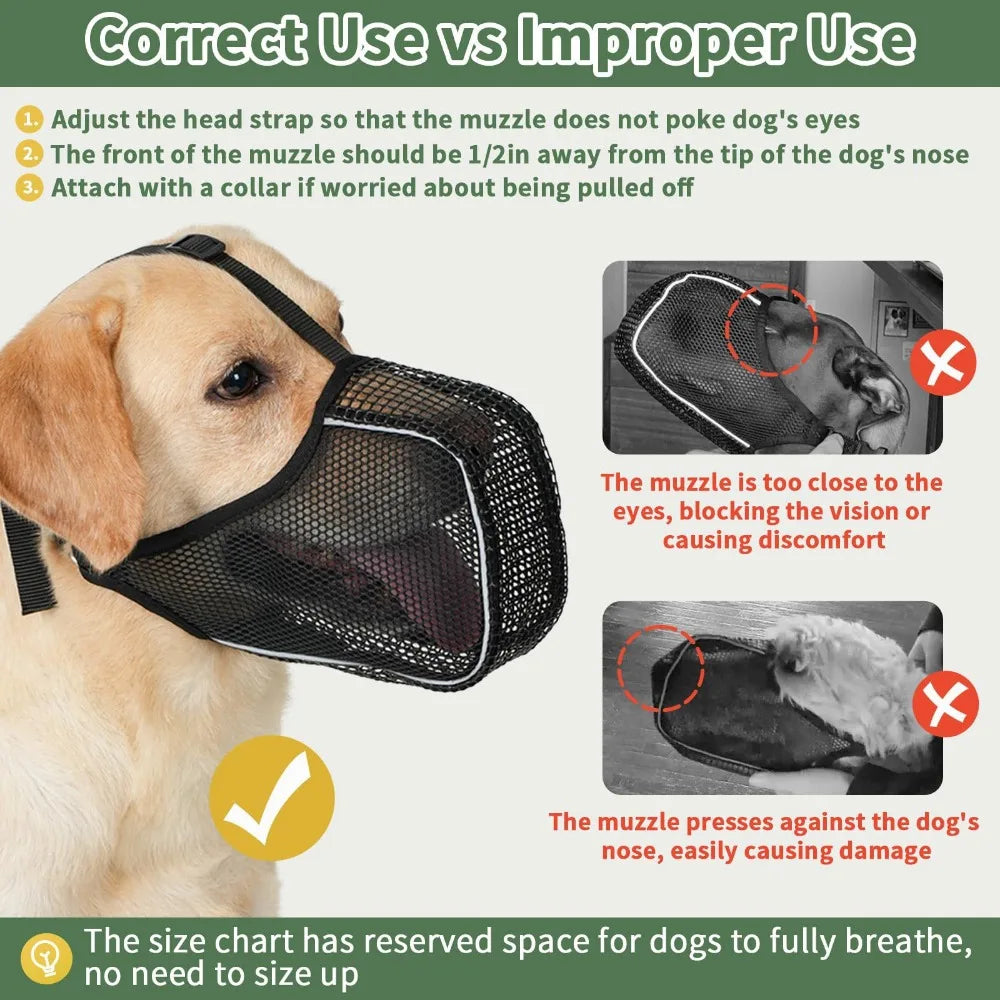 Soft Dog Muzzle for Small Large Dogs Mask Anti Biting Chewing Licking Breathable No Bark Mesh Printed Full Coverage Muzzles