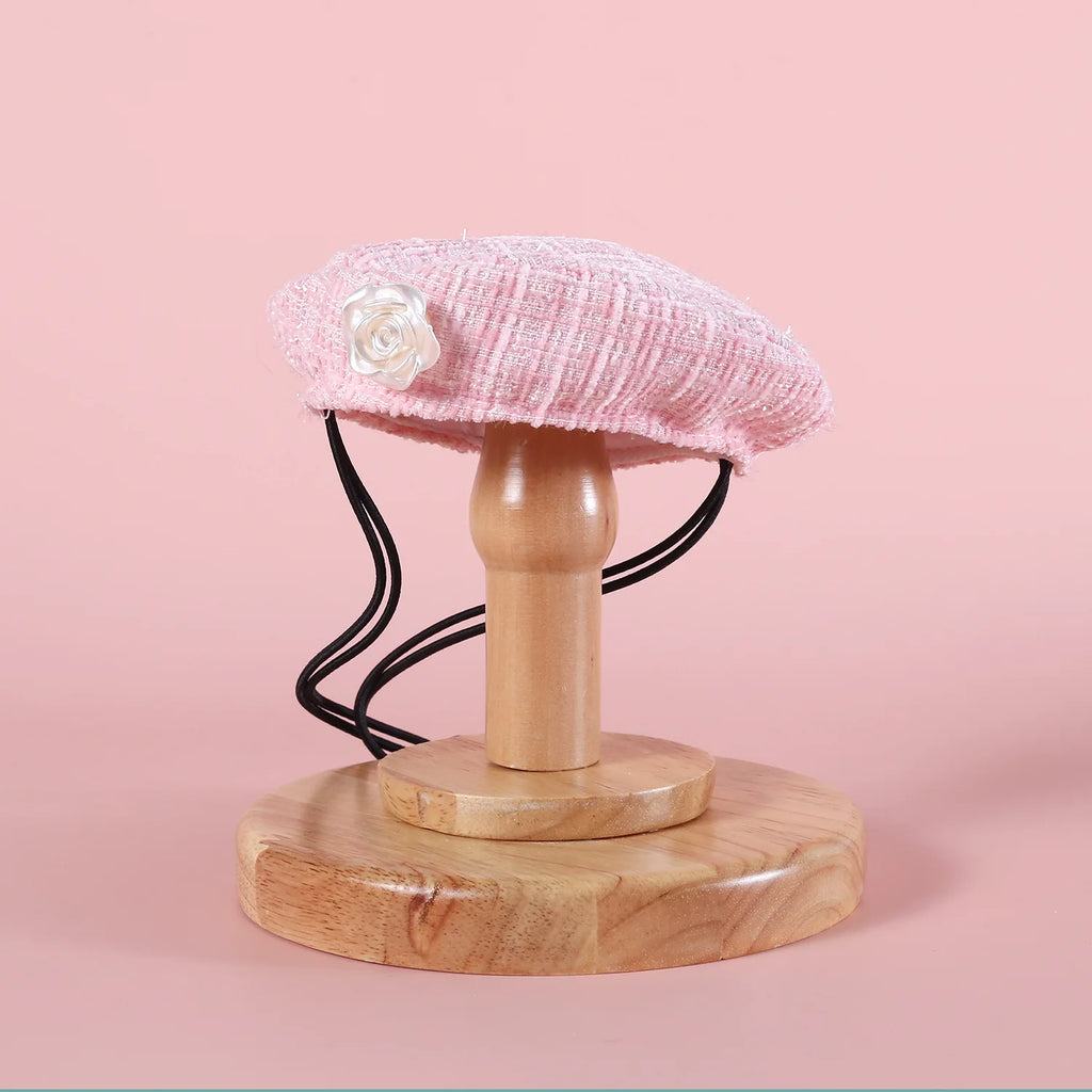 1pc Elegant Pet Princess Outfit Set - Chic Beret, Pearl Bow & Floral Bib for Cats and Small Dogs
