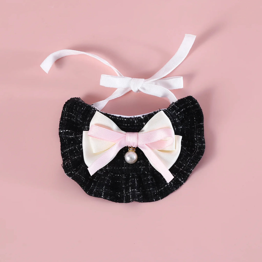 1pc Elegant Pet Princess Outfit Set - Chic Beret, Pearl Bow & Floral Bib for Cats and Small Dogs
