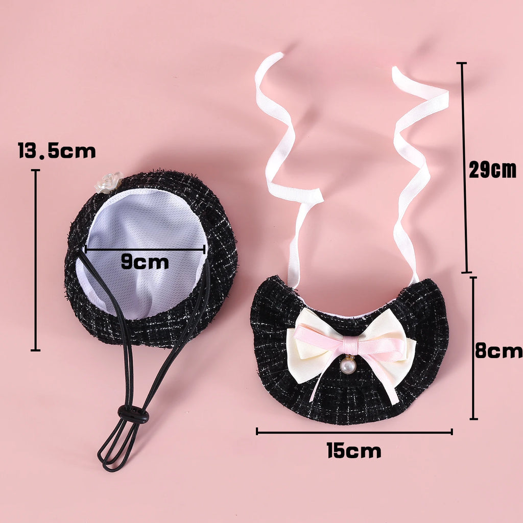 1pc Elegant Pet Princess Outfit Set - Chic Beret, Pearl Bow & Floral Bib for Cats and Small Dogs